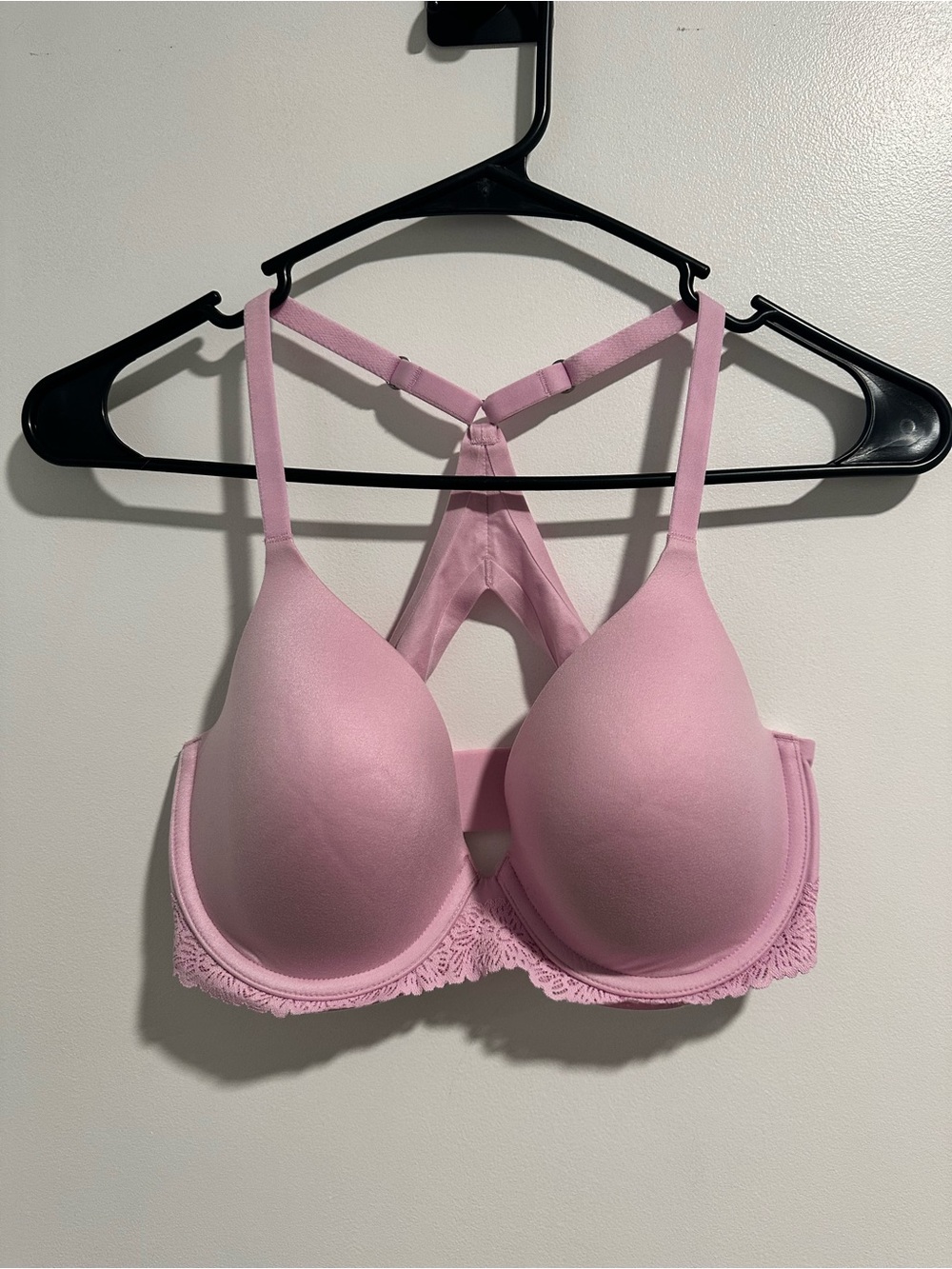 aerie Pink Racerback Molded Bra with Lace Trim